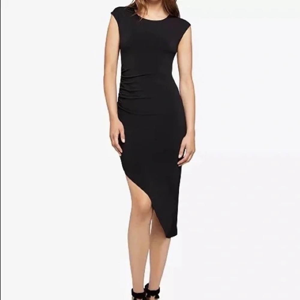 BCBGeneration Black Asymmetrical Ruched Cap Sleeve Dress Size M